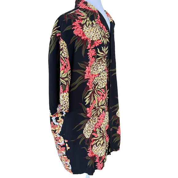 Vintage Hilo Hattie Mens Aloha Shirt Black Pineapple Orchid - Picture 4 of 13